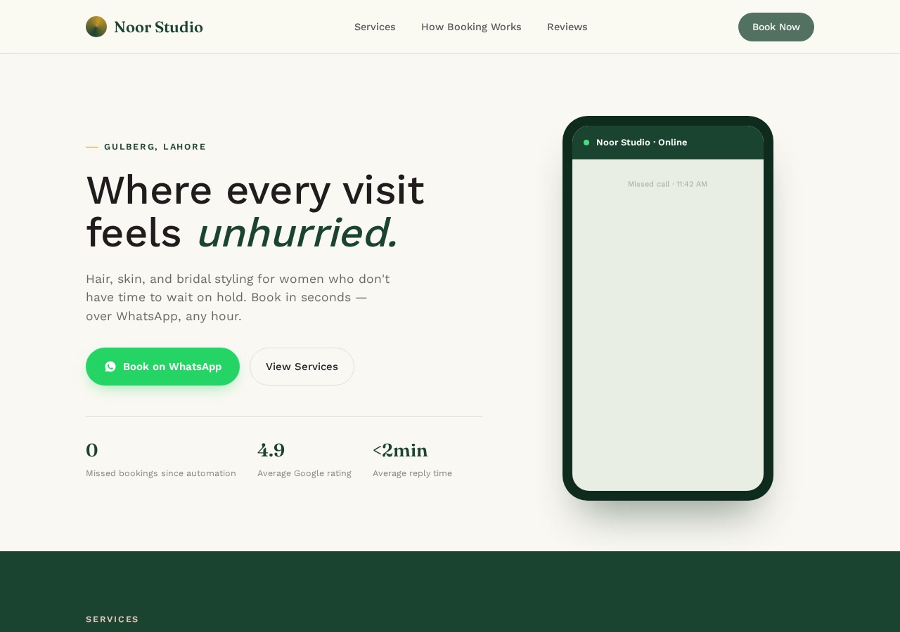 Noor Beauty Studio website preview
